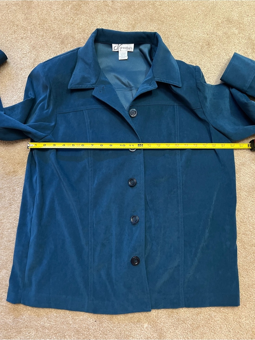 Dressbarn Woman Size 1X Teal Blue Faux Suede Button Front Jacket Shacket - Picture 2 of 7